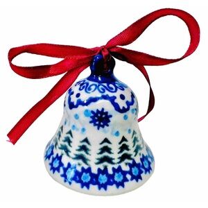 Boleslawiec Vena Trademark Handmade Polish Pottery Snowflake Christmas Tree Bell